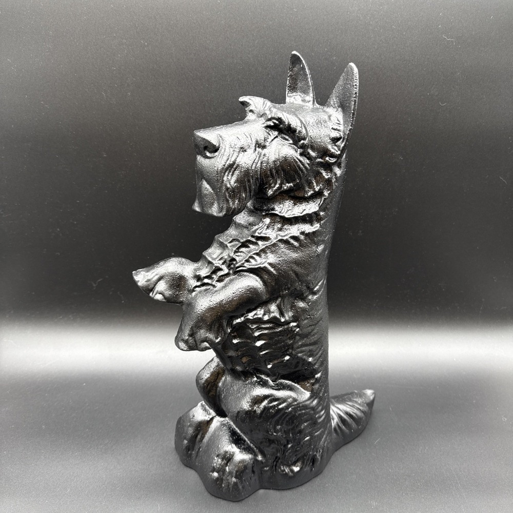 Large Cast Iron Scottie Dog Door Stop Black Metal Scottish Terrier 16" Vintage
